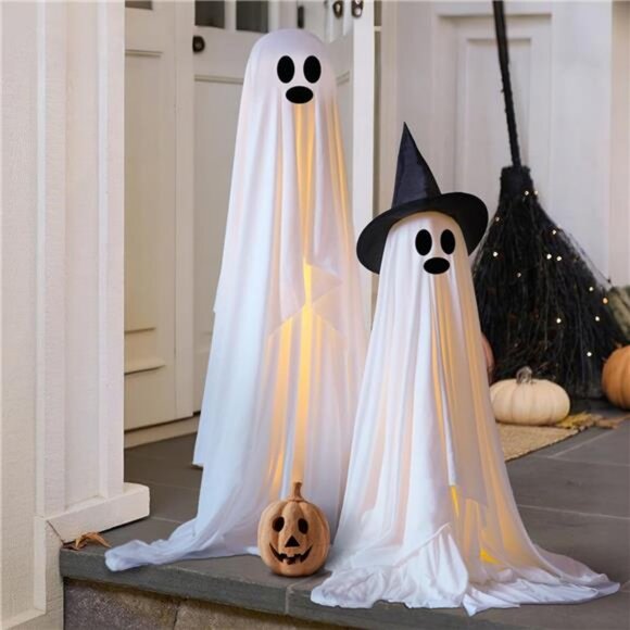 Halloween Decorations - Outdoor - 2 Pack Large Light-Up Spooky Ghost - Picture 3 of 7